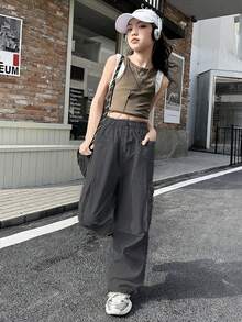 Quần tiện dụng kiểu mới cho bé gái, quần dài trơn màu thường ngày dành cho bé gái tuổi teen lớn hơn - Xám - Xem 3