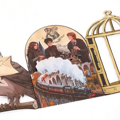 Warner Bros Carte 3D stéréoscopique Harry Potter, mettant en vedette Harry, Hermione et Ron - Collection officielle inspirée du monde des sorciers, scène de boîte aux lettres magique avec hibou et emblème de Poudlard, décoration de fête d'anniversaire, cadeau unique pour les fans - Plusieurs couleurs, matériau en papier, convient pour les occasions spéciales, design 3D exquis et fond de château, durable et coloré, très adapté aux fans de la série, marchandise de fan, impression de haute qualité, marchandise officielle