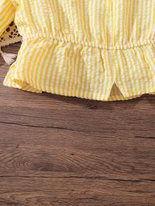 Left Mama 女童优雅甜美盖袖黄色格子上衣和裙子两件套，春秋