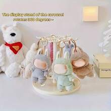1pc 360° Rotating Acrylic Display Case For Labubu - Dustproof Storage Shelf With Hooks, Ideal For Plush Toys & Decorative Figurines, Clear PMMA Material, Is Christmas Gift And Birthday Gift, Dustproof And Moisture-Proof Toy Storage Box, Doll Display Cabinet - 圓形(黑色) - 查看 3