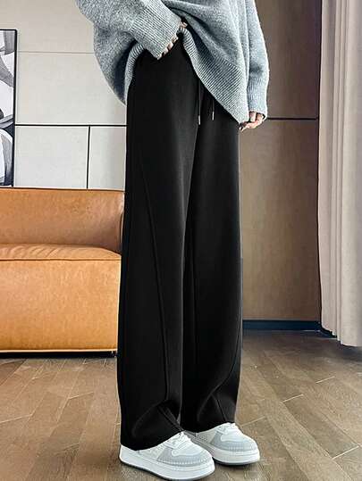 Women's Casual Loose Straight Leg Sweatpants, Black, Fashion & Versatile, Spring/Autumn