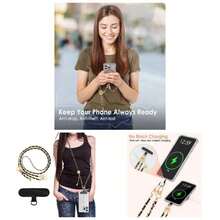 Universal Phone Lanyard, Adjustable Metal Cell Phone Chain Crossbody Strap Anti - Theft Detachable Women Cellphone Lanyards Around Neck with Patches, Most Smartphones, Black - inicial - Ver 1