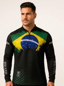 Fishing Shirt, Camping, Agro, UV Protection, BRAZIL, With Custom Bag - 黑色 - 查看 1