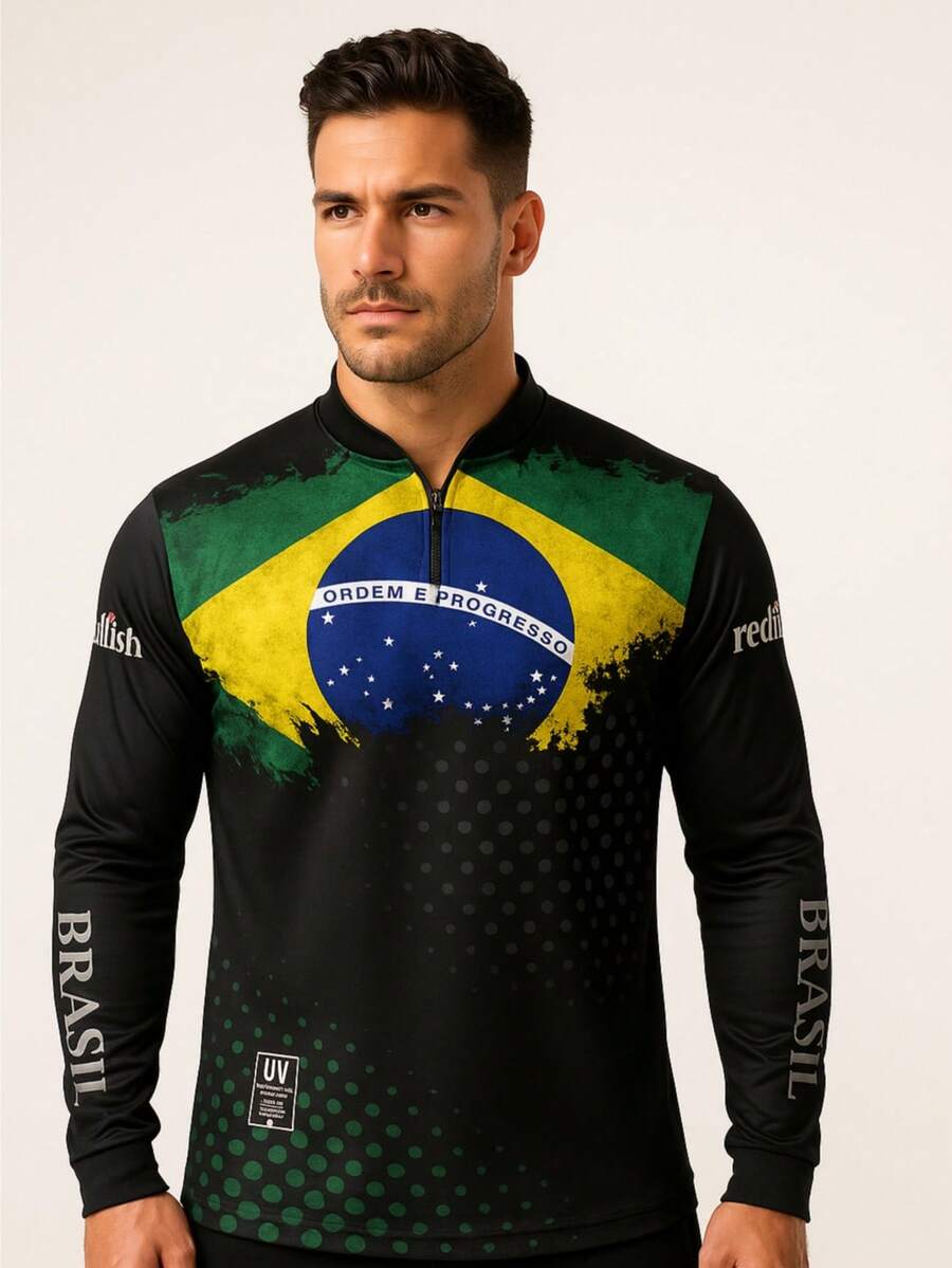 Fishing Shirt, Camping, Agro, UV Protection, BRAZIL, With Custom Bag - 黑色 - 查看 1