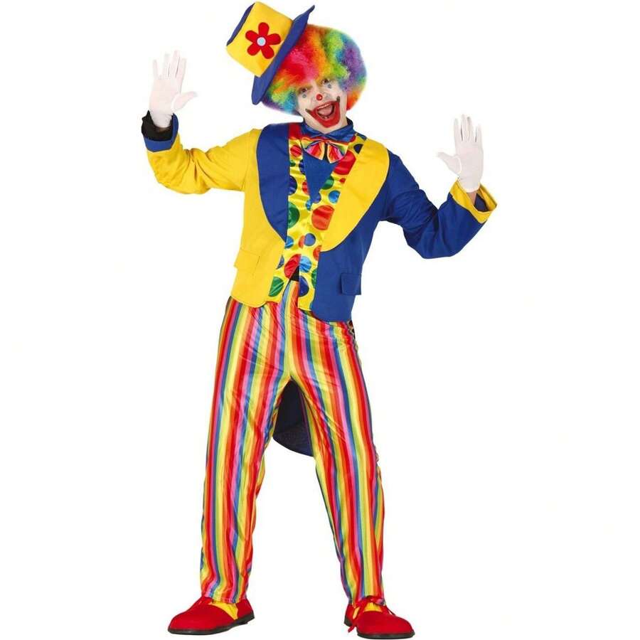 Fiestas Guirca Adult Clown Costume In Multiple Sizes, Colorful Fantasy Costume For Parties, Animations, And Celebrations, Available In Different Sizes, Ideal For Themed Events, Celebrations, And Clown Shows - Multicolor - View 1