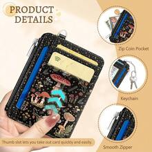 Mushrooms Credit Card Holder Small Wallet Women, Moon Slim RFID Blocking Wallet Woman Keychain With Zipper Coin Pocket, Front Pocket Thin Travel Card Case Organizer With ID Window Ladies Gift{"Color_name":"Mushroom"} - 多色13 - 查看 7