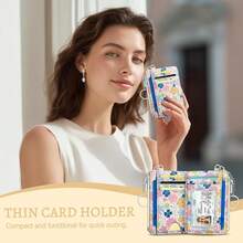 Pastel Flowers Credit Card Holder Small Wallet Women, Floral Slim RFID Blocking Wallet Woman Keychain With Zipper Coin Pocket, Front Pocket Thin Travel Card Case With ID Window Ladies Gifts{"Color_name":"ColorFlower"} - 多色21 - 查看 8
