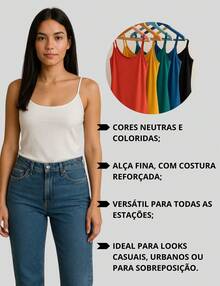 Kit Of 5 Women's Blouses With Thin Straps, Basic, Tight, Comfortable, Versatile, Casual, Assorted Colors - Multicolor - Ver 5