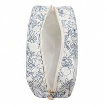 Makeup Bag Travel Cosmetic Bag For Women Girls, Zipper Make Up Pouch, Floral Flowers Toiletry Organizer Makeup, Portable Storage Bag, Cosmetic Travel Cloth Bag (Navy Blue Flower){"Color_name":"A3NavyBlueFlower"} - A3海軍藍花 - 查看 3