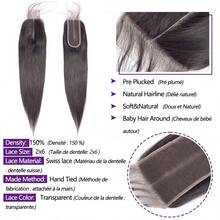 Paquetes de cabello humano liso con cierre 2x6 Cierre de malla con división media y paquetes Paquetes de cabello liso de 12-32 pulgadas con cierres Cabello Remy brasileño 10A de alta calidad 3 paquetes con extensiones de cabello con cierre para mujeres Entrega en 3 días - Natural Black - Ver 7