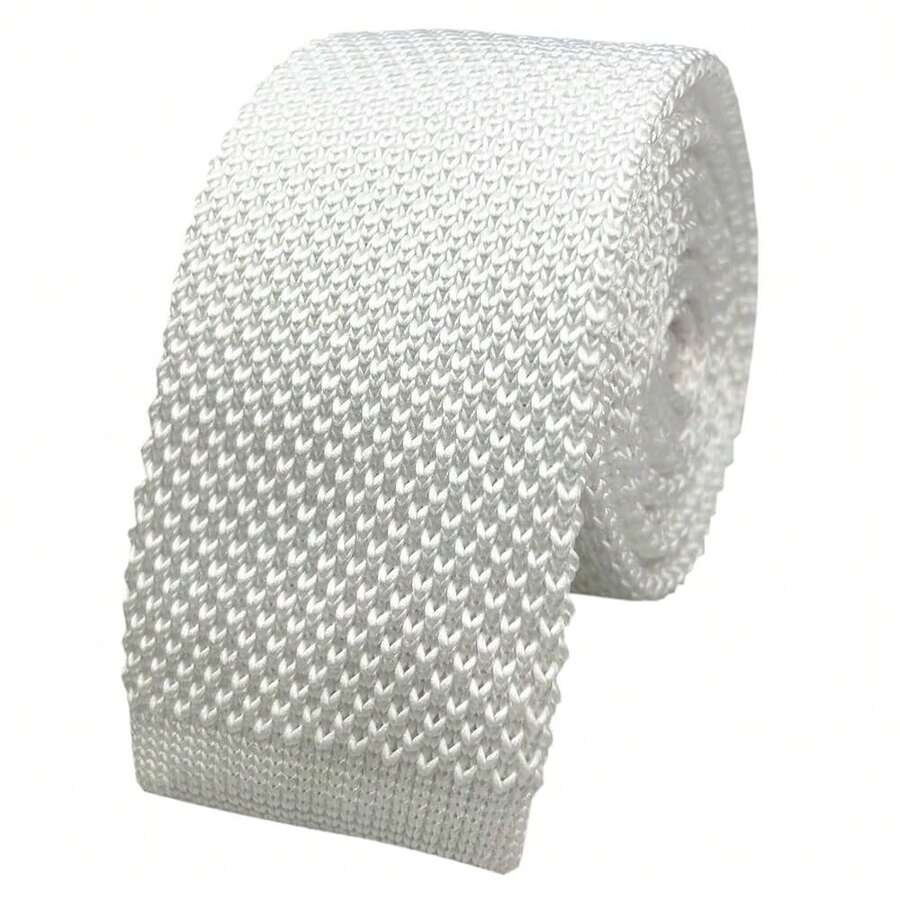 Men's Solid Color Textured Knit Skinny Ties Smart Necktie Square-Cut Finish{"Size_name":"OneSize","Color_name":"Beige"} - Multicolor11 - View 1