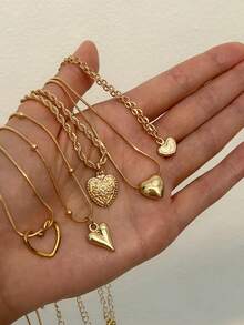 5Pcs Vintage Elegant Heart Pendant Necklace Set,Women's Jewelry For Daily Wear,Gift For Friends&Family