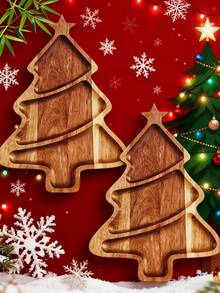 1 Peça Bandeja de Servir com Formato de Natal, Prato Decorativo Reutilizável para Lanches, Doces, Frutas, Travessa Multiuso para Sobremesas, Tábua de Queijos de Madeira, Adequado para Decoração de Natal, Lembrancinhas de Festa, Decoração Outonal para Casa, Ambiente Encantador
