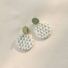 1 Pair Elegant Christmas Cute Green Christmas Tree Doodle Acrylic Pendant Earrings, Women's Party Gift