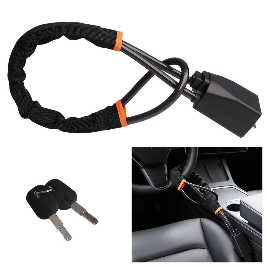 Car Security Lock - Heavy Duty Steel Steering Wheel Lock For Theft Protection, Easy Install & Universal Fit For Travel Peace Of Mind - Black - View 1