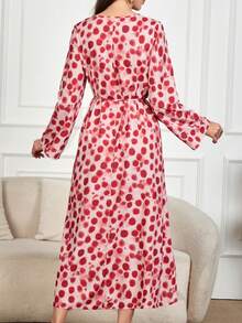 Spring Women's Floral Allover Print Boho Long Sleeve Maxi Dress 2025 New Fashionable Loose Fall Dresses Belted Vacation Casual Long Dresses Elegant Party Red Beach Graduation Chic Evening Dress