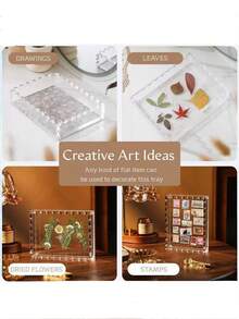 1 bandeja de acrílico transparente em formato de leque com bordas onduladas, caixa de lenços criativos, carimbo de flores secas para mesa, porta-retratos magnético, bandeja de armazenamento decorativa geométrica clássica de acrílico com suporte magnético para exibição