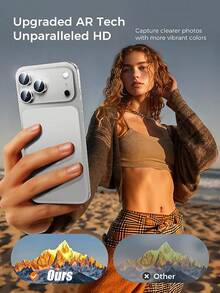 1 miếng phim ống kính máy ảnh, nắp ống kính, vòng bảo vệ ống kính tương thích với dòng 11/12/13/14/15/16/16 Plus/16 Pro/16 Pro Max/17/17 Air/17 Pro/17 Pro Max, màu bạc, độ nét cao - Bạc - Xem 7