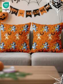 Bluey 1/2/4 buc. Fețe de pernă Bluey, față de pernă moale, lenjerie de pat Bluey, fețe de pernă Bluey, fețe de pernă cu model de desene animate Bluey, doar fețe de pernă fără inserție, pentru canapea, dormitor, living, decor de casă, moi și respirabile, prietenoase cu pielea și confortabile, textile confortabile pentru casă, înapoi la școală, decorațiuni de Halloween