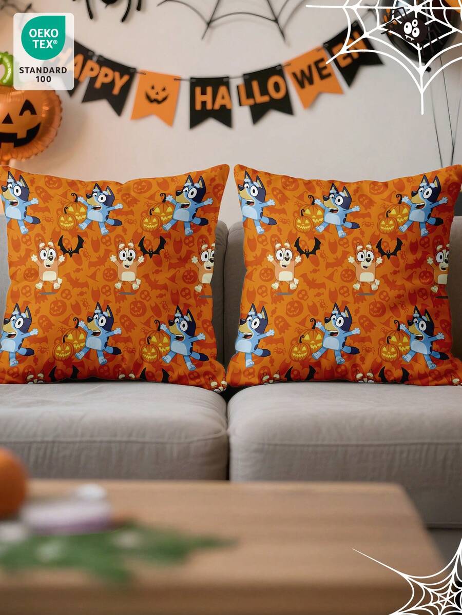 Bluey 1/2/4 buc. Fețe de pernă Bluey, față de pernă moale, lenjerie de pat Bluey, fețe de pernă Bluey, fețe de pernă cu model de desene animate Bluey, doar fețe de pernă fără inserție, pentru canapea, dormitor, living, decor de casă, moi și respirabile, prietenoase cu pielea și confortabile, textile confortabile pentru casă, înapoi la școală, decorațiuni de Halloween