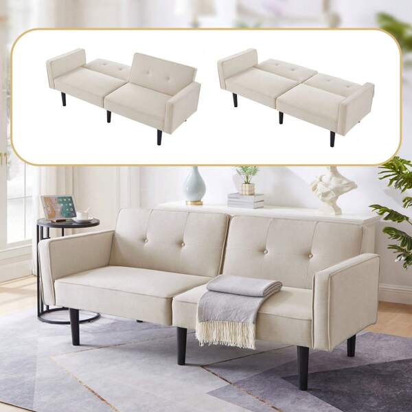 Modern 2-Seater Sofa Bed - Velvet Cover, 3-Level Adjustable Backrest & Gold Metal Legs Elegant Sofa With Sleep Function - Space Saving, Load Bearing, Ideal For Small Rooms