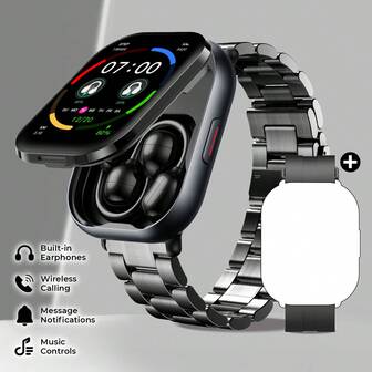 El smartwatch incluye auriculares Bluetooth, admite llamadas Bluetooth, pantalla táctil completa, sacudir para tomar fotos, múltiples modos deportivos, clima, contador de calorías, podómetro, temporizador