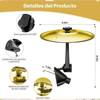 Platillo para Coche, Platillo de Bateria para Carro, Car Crash Cymbal, Adecuado para Instalar en Rejillas de Ventilacin, Interesantes Dispositivos de Instrumentos Musicales Plata