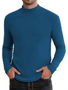 Camisetas de cuello alto térmicas para hombres, suéter básico de manga larga, ajuste delgado - Azul Marino - Ver 12