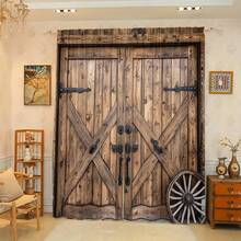 2 Pieces Of Rustic Barn Door Curtains For Home Decoration, 3D Wooden Gate Privacy Protection Sunshade Curtains, Easy To Install With Rod Design, Suitable For Living Room, Bedroom, Farmhouse, Study, Holiday Activity Scene Decoration, Suitable For All Seasons, Country Style Lover Gift,Halloween Decorations - 彩色 - 查看 8