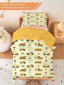 2 Peças Conjunto de Roupa de Cama 3D de Veículo de Engenharia, Conjunto de Roupa de Cama de Impressão Dupla Face (1 Fronha Impressa em Um Lado + 1 Edredom Impresso em Dois Lados), Conjunto para Berçário/Jardim de Infância, Edredom com Estampa Fofa Impressa Digitalmente, Roupa de Cama e Fronha para Crianças, Bebês, Recém-Nascidos