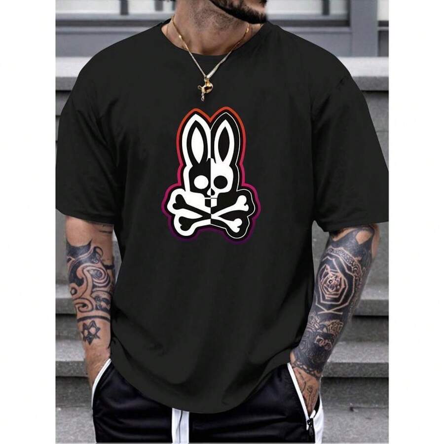 Men'SSimpleStyleCottonT-Shirt,ShortSleeve,IdealForCasualLooks, CartoonPrintCrewneckRegularFitCasualTShirtTops,CoolGraphicT-ShirtsForMenPremiumQualityuniqueGraphicArtTees,StreetwearAestheticGraphicTeeShirtMenUnisex Fashion DesignThe Fabric Is SoftLoose Fit BrandStreet Style Hip HopUnisexFashionable Design For Daily Home WearThe Fabric Is SoftLoose Fit BrandStreet Style Hip HopUnisexHome Daily Wear - 黑色 - 查看 1