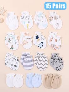 15双新生儿手套防抓手套柔软弹性婴儿手套0-3个月男婴女婴适用 - 15pairs - 查看 12