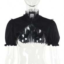 Goth Bolero Crop Shrug Top Women Punk Puff Sleeve Y2k Victorian Rave Mock Neck - màu đen - Xem 7