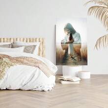 1pc Framed Canvas Wall Art, Jesus Hugging Woman Art Print Canvas Poster Painting Winter Home Wall Decor, Ideal Gift For Bedroom Living Room Hallway Dorm, Ready To Hang - 彩色 - 查看 4