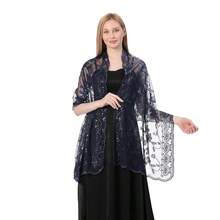 Shawls And Wraps For Evening Dresses,Women Formal 1920s Sequin Flower Sheer Shawls And Wraps For Wedding-{"Color_name":"NavyBlue"} - 海軍藍 - 查看 3