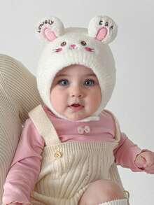 1 件婴儿可爱毛茸茸耳罩冬帽，刺绣字母和卡通动物图案，防风保暖毛绒耳罩帽 - 貓耳朵lovely cat - 查看 1