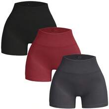 Kit 04 Units Fitness Shorts Gym RIBBED High Waist Butt Lift - Multicolor - View 3