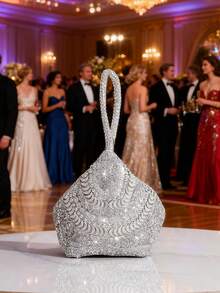 Rhinestone Decor Asymmetrical Shaped Clutch Bag, Elegant Party Event Handbag For Women