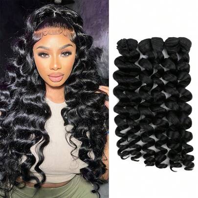 Saisity Ciocche di capelli a onde morbide da 18, 20 e 22 pollici, 3 ciocche di estensioni per capelli a doppia trama, adatte per donne, ciocche di capelli a onde morbide