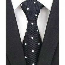 Men's Solid Color Textured Knit Skinny Ties Smart Necktie Square-Cut Finish{"Size_name":"OneSize","Color_name":"BlackPolkaDot"} - 多色16 - 查看 3