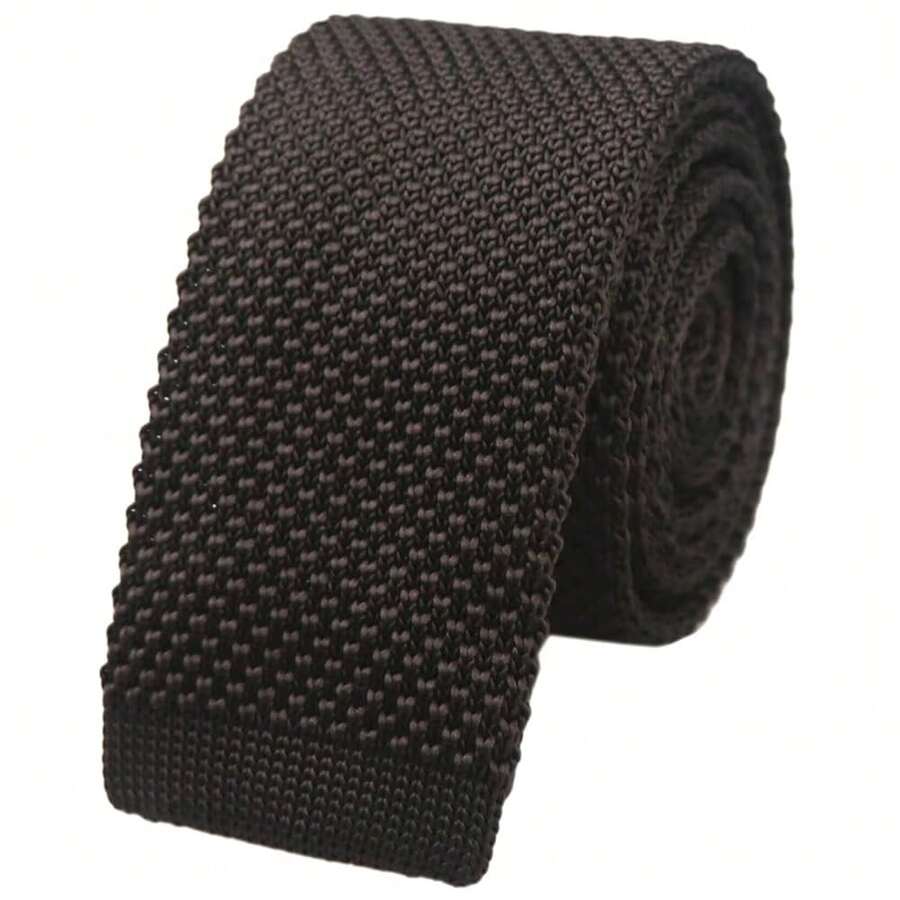 Men's Solid Color Textured Knit Skinny Ties Smart Necktie Square-Cut Finish{"Size_name":"OneSize","Color_name":"ChocolateBrown"} - Multicolor28 - View 1
