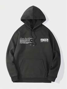 GRDR 男士连帽衫，汽车元素印花，袋鼠口袋，秋冬新款街头时尚 - 深灰色 - 查看 8