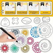 28pcs Spiral Circle Template For Drawing, Spiral Art Clear Gear Geometric Ruler, Plastic Template Ruler, Drawing Spiral Curve Stencils With Pens Paper For Drawing DIY Art Crafts Sketch Creation