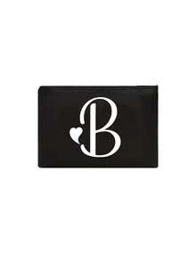 1pc Black Large-Capacity Cosmetic Bag, Printed With White Artistic Letters A-Z And A Heart Pattern,Hot-Selling Fashion Item Suitable For Travel, Toiletry, Multi-Functional Storage, Jewelry Storage, Coin Purse, Headphone Bag, Digital Storage Bag,Christmas Gifts,Pouch,Travel,Gifts For Women,Women's Necessaire,Travel Essential,Pouch,Clutch / Small Handbag,Necessaire,Makeup Organizer,Makeup Organize,Pouch,Brush Holder,Mini Pouch,Large Capacity Pouch