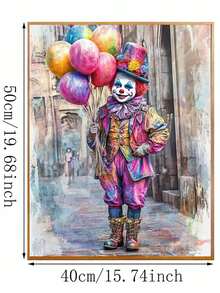 1 Set Beginner DIY Adult Number Painting Kit  Includes Paints, Canvas, Brushes And Instructions | Colorful Clown With Balloons Portrait | 40x50cm/15.7x20in Frameless For Home Decor, Family Activity, Father's Day, Mother's Day, Holiday Gift - Multicolor - View 2