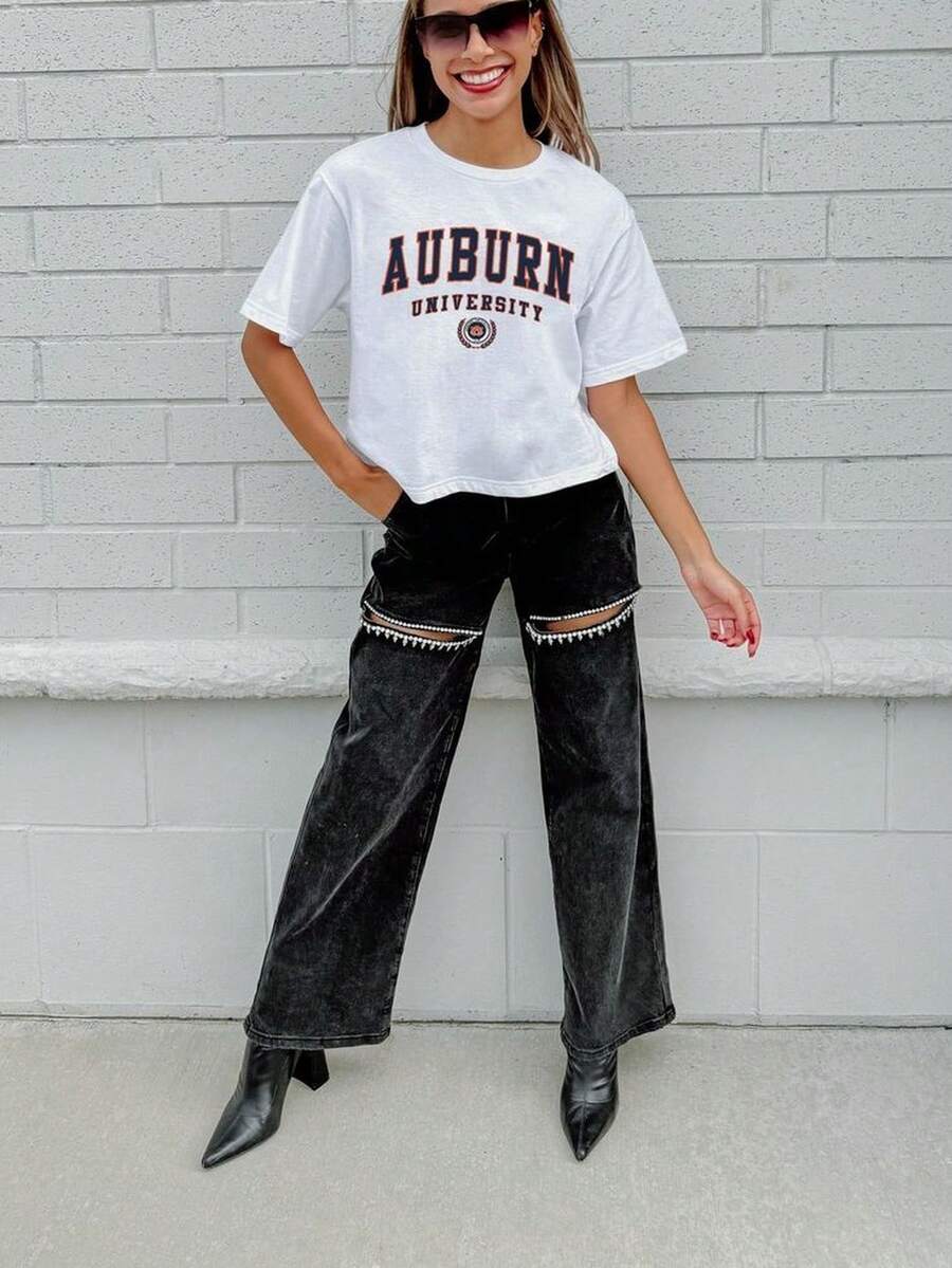 AUBURN TIGERS Victory Wear Boxy-Fit Crop Tee By Madi Prewett Troutt - M _ WHITE.Jpg220G Premium Heavy Cotton T-Shirt - Ideal For US Women's Errands, Autumn Camping, And Holiday Shopping, A Cozy Gift For Grandmas & Friends, Women's Loose Outfits, Vacation Tops, Halloween Costume Underlayers - 白色1 - 查看 1