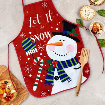 1 pezzo Grembiule natalizio in poliestere, con disegno di Babbo Natale e pupazzo di neve - Grembiule decorativo natalizio per la casa, per chef, camerieri, barbieri, adulti, bar, feste, forniture per la cucina, decorazione atmosfera natalizia