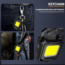 1pc Cob Small Flashlight, 1000Lumens Bright Rechargeable COB Keychain Flashlights, 5 Light Modes Portable Pocket Light With Folding Side Lights Bottle Opener And Magnet Base For Walking And Camping