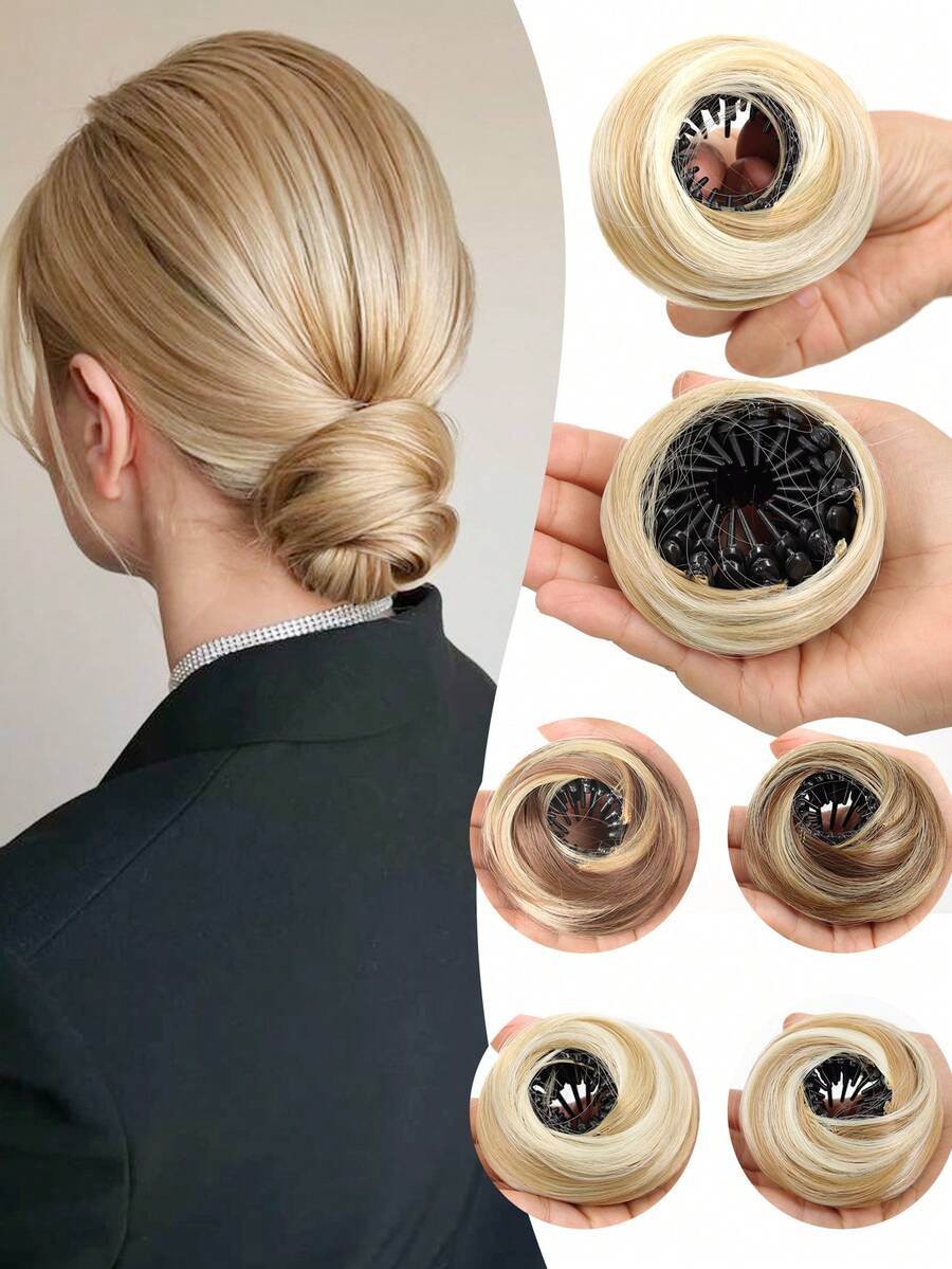 Bird's Nest Magic Hair Clip Straight Hair Bun Hair Piece Clip On Hairtail Extension Heat Resistant Synthetic Straight Chignon With Fluffy Donut Updo Natural Hairpiece Black Brown Blonde Hair Bun For Women Ponytail Holders Fashion Hair Suitable For Daily Wear 1PC - Multicolor - View 1