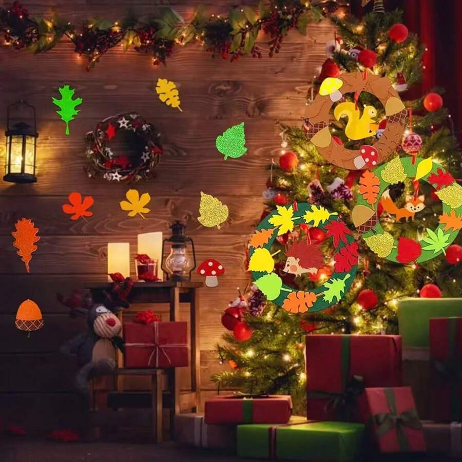 131PC Thanksgiving Seasonal Autumn Garland Set - A Crafty DIY Woolen Maple Leaf Arrangement Gift Box With Maple Leaf Stickers - Perfect For Home Decor Or Holiday Decorations Using High-Density Felt Fabric, It Feels Soft And Substantial, Does Not Pill, Deform, Or Fade, And Can Maintain The Full Shape Of The Maple Leaf Even After Long-Term Placement.